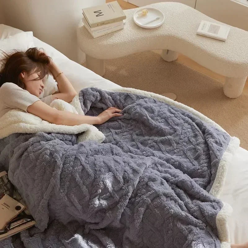 Cobertor grosso de lã de cordeiro para o inverno